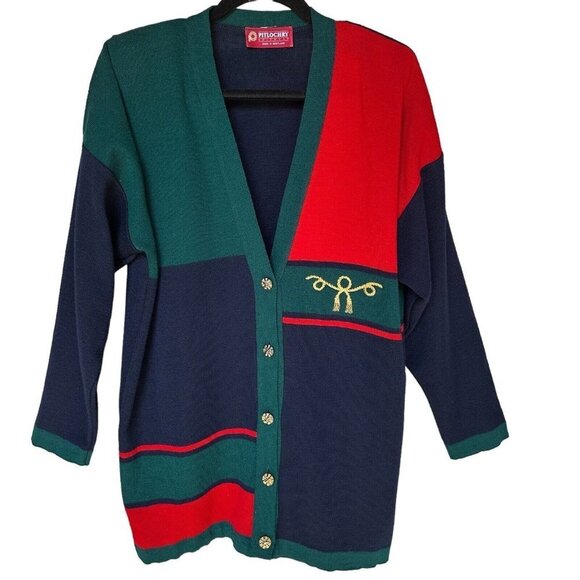 Pitlochry Cardigan Sweater Wool‎ Blend Scotland Multicolor Women's Size L VTG - Picture 1 of 9